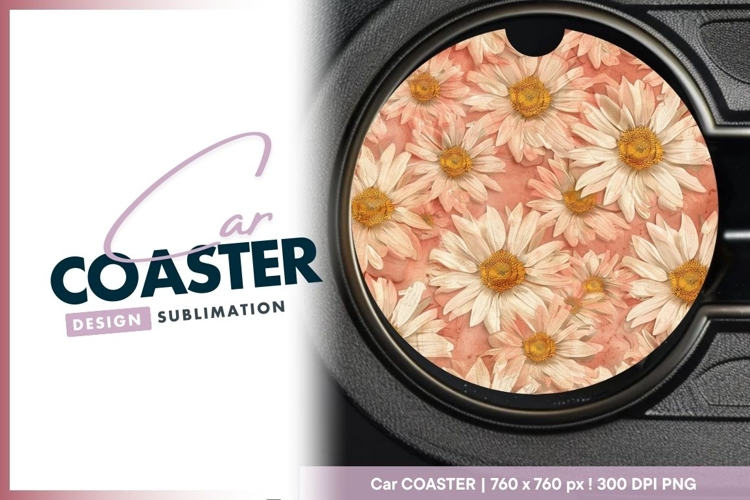 Daisy Flowers in Peach and White Round Car Coaster Png