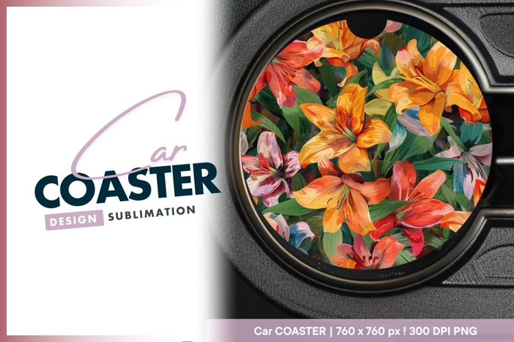 Watercolor Lily Flowers in a Round Car Coaster Png