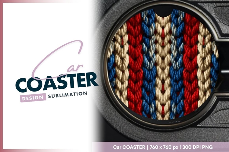Knitted Texture in Red White and Round Car Coaster Png