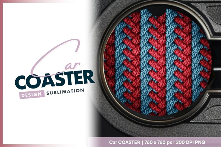 Braided Red and Blue Knitted Pattern Round Car Coaster Png