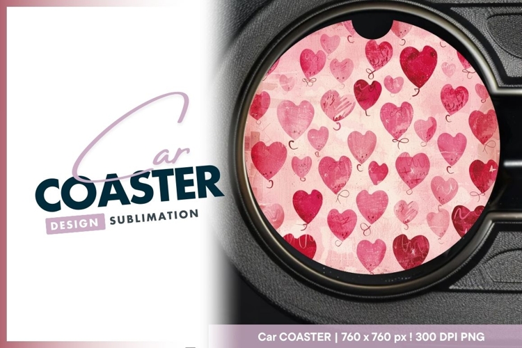 Pink and Red Heart Shapes on a Round Car Coaster Png