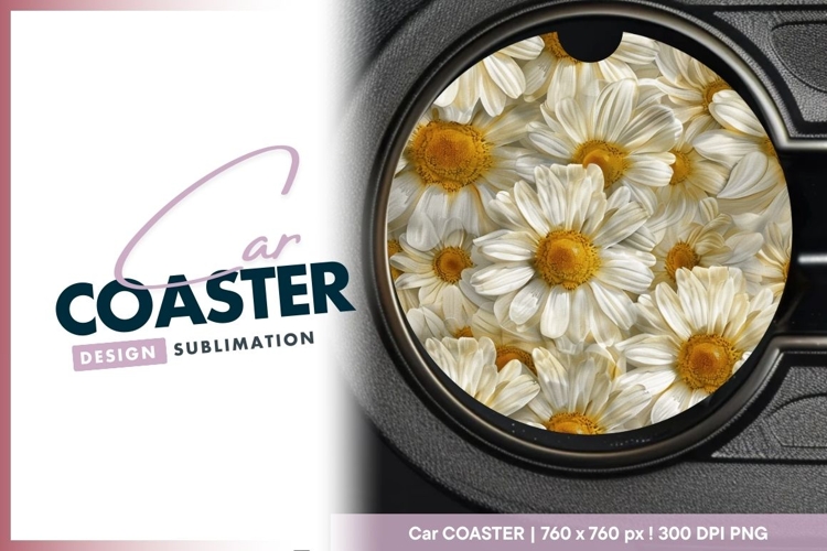 Daisy Flowers in a Circle Arrangement Round Car Coaster Png