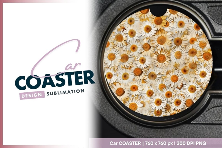 Daisy Flowers White and Orange Round Car Coaster Png