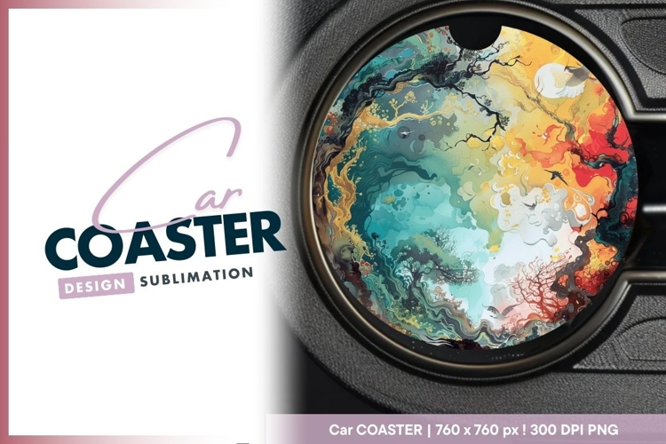Colorful Abstract Landscape Illustration Round Car Coaster