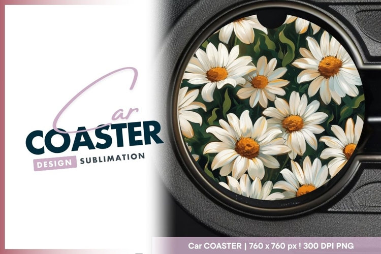White Daisies and Orange Round Car Coaster Png