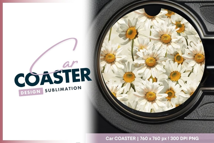 White Daisies with Yellow Centers in Round Car Coaster Png