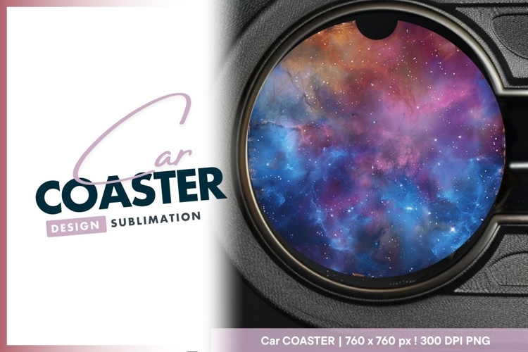 Nebula Galaxy Space Background in Blue Round Car Coaster Png
