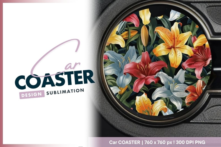 Colorful Lily Floral Pattern in a Round Car Coaster Design