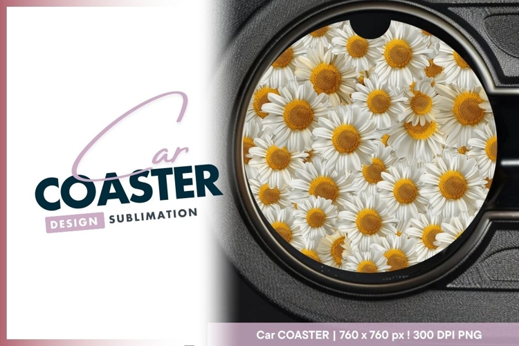 Daisy Flowers in a Round Shape with Round Car Coaster Png