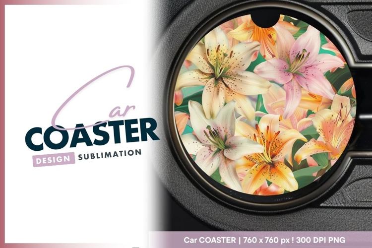 Floral Round Car Coaster Design with Round Car Coaster Png