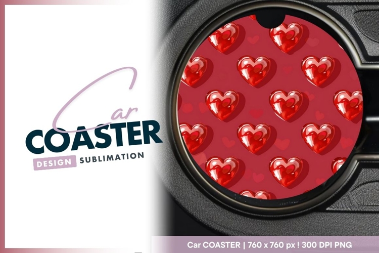 Red Heart Pattern on Round Car Coaster Png