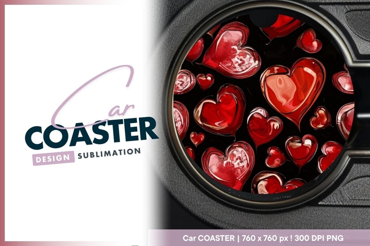 Red Heart Shapes on Black Background Round Car Coaster Png