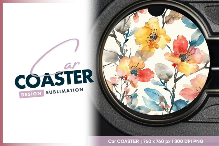 Watercolor Floral Design Round Car Coaster Png