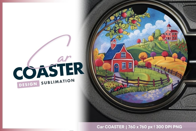 Whimsical Round Car Coaster Illustration Round Car Coaster