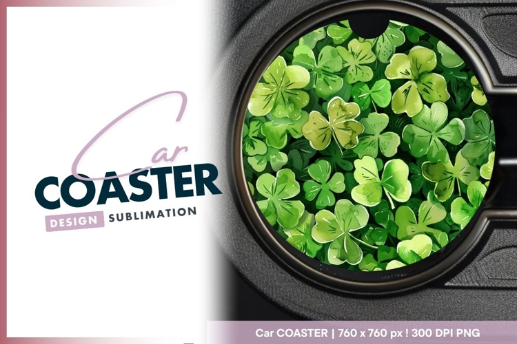Watercolor Shamrock Pattern in a Round Shape for Car Coaster