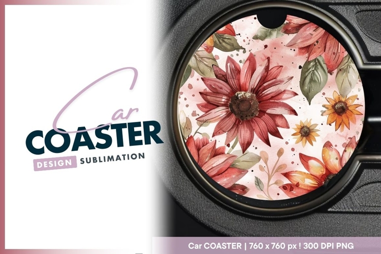 Watercolor Floral Round Car Coaster Png