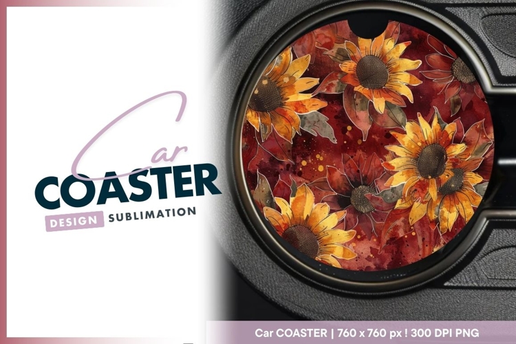 Watercolor Sunflower Design Round Car Coaster Png