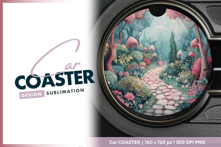 Whimsical Forest Scene with Mushroom Round Car Coaster Png