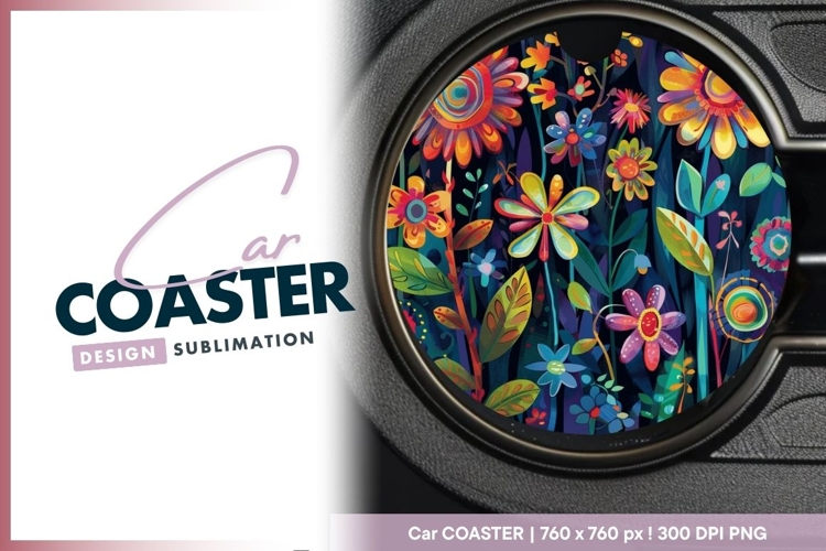 Watercolor Floral Design Round Car Coaster Png