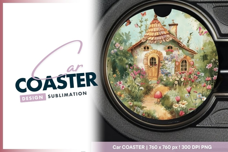 Watercolor illustration of a whimsical Round Car Coaster Png