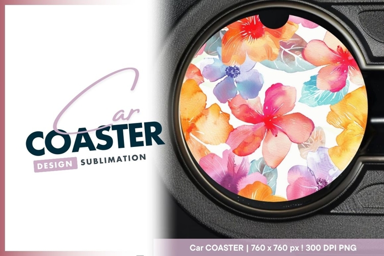 Watercolor floral design on a Round Car Coaster Png