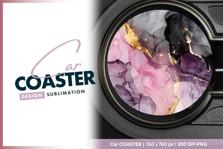 Abstract circle design with pink purple round car coaster example image 1