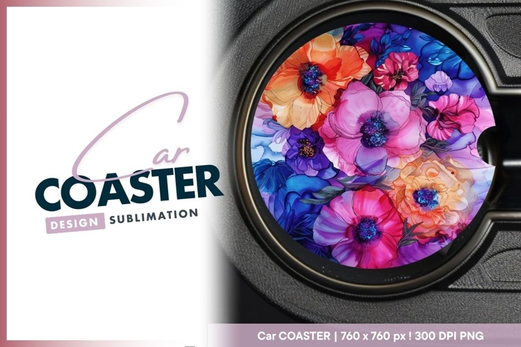 Colorful watercolor floral arrangement for round car coaster