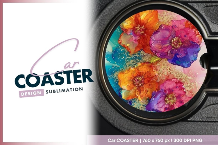 Floral design alcohol ink Round car coaster png