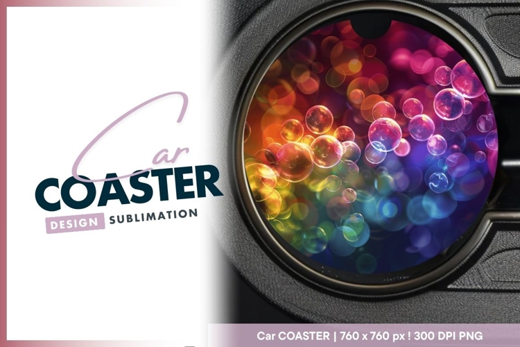 Colorful Bubbles Illustration in a Round Car Coaster Png