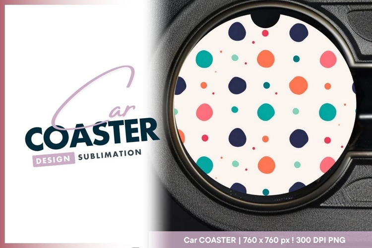 Colorful Polka Dots on White Back Round Car Coaster Png example image 1