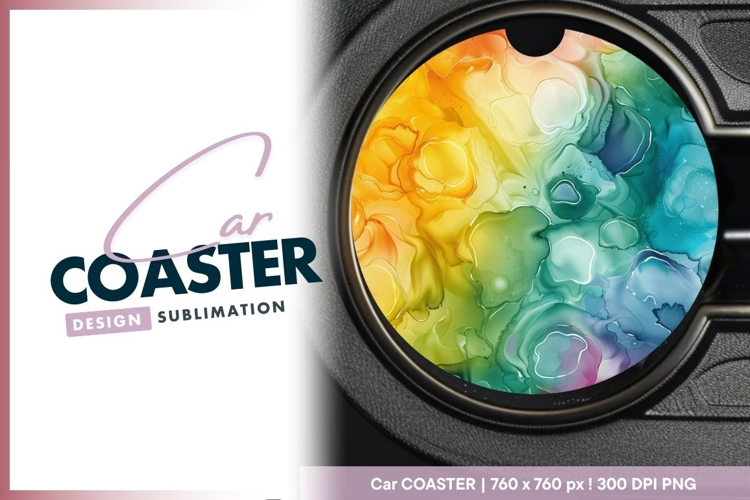 Colorful Abstract Watercolor Circle Round Car Coaster