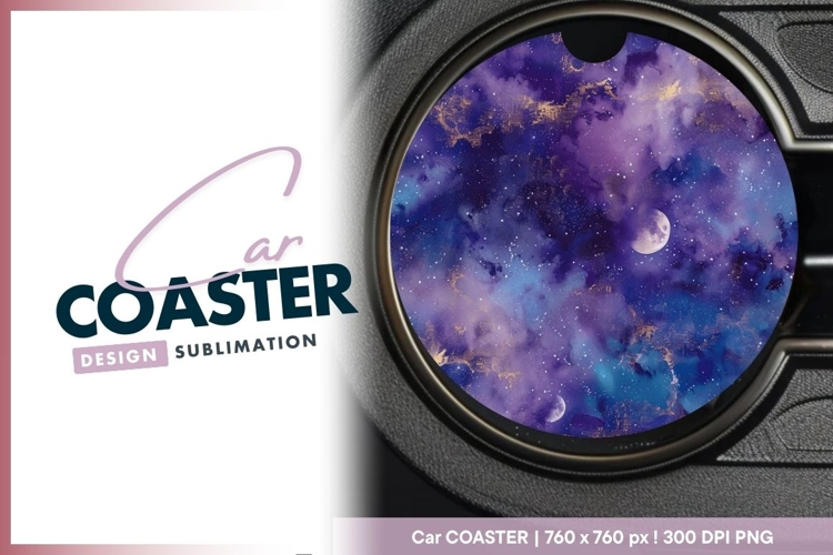 Celestial Night Sky with Moons and Round Car Coaster Png example image 1