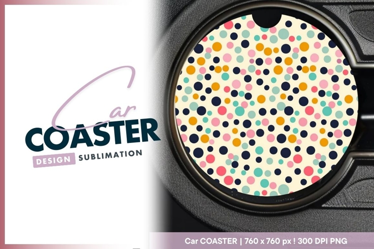 Colorful Polka Dots on Cream Round Car Coaster Png example image 1