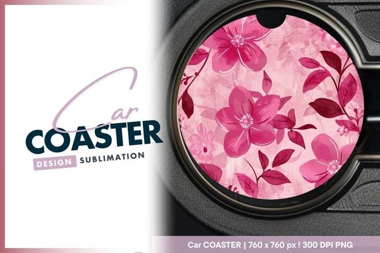 Pink Floral Round Car Coaster Png Design example image 1