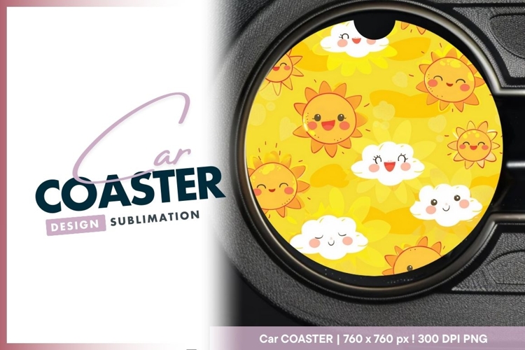 Smiling Sun and Cloud Cartoon Round Car Coaster Png