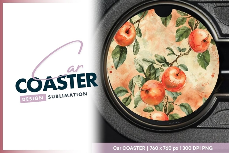 Watercolor Apple Branch Design Round Car Coaster Png