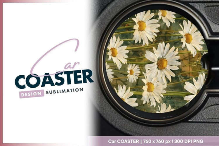 White daisy flower cluster round car coaster png