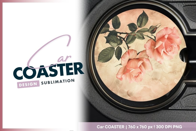 Two light pink roses on a round faded round car coaster