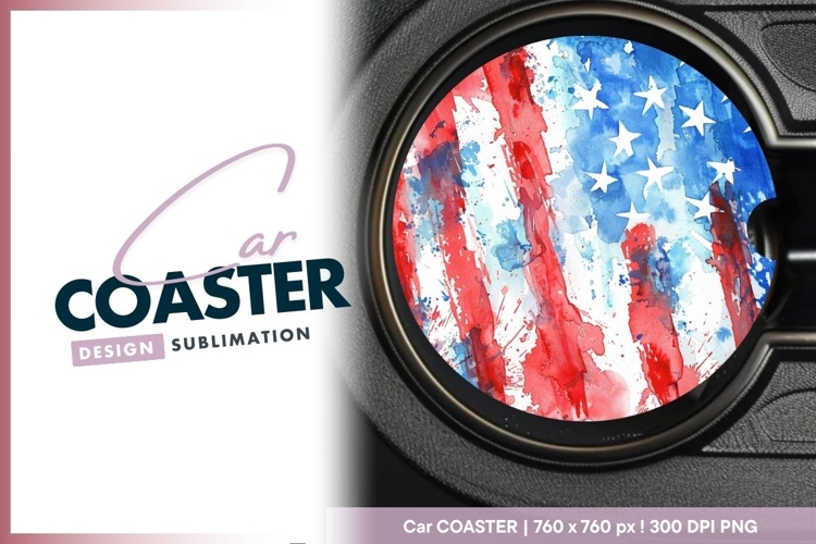 Watercolor american flag design round car coaster png
