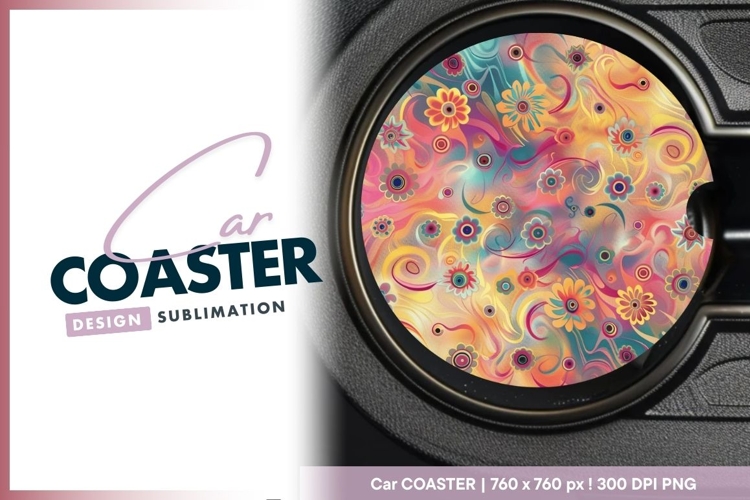 Abstract floral round car coaster png