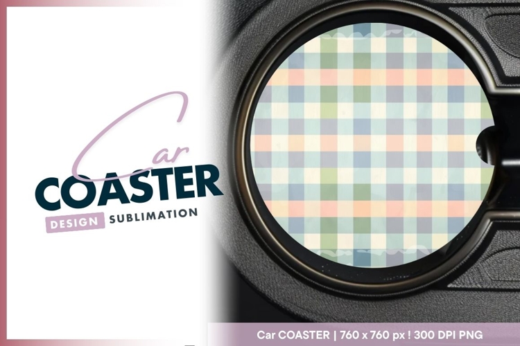 Pastel plaid pattern round car coaster png