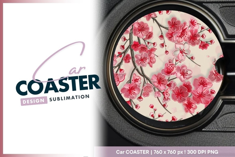 Pink cherry blossom floral pattern design for car coaster