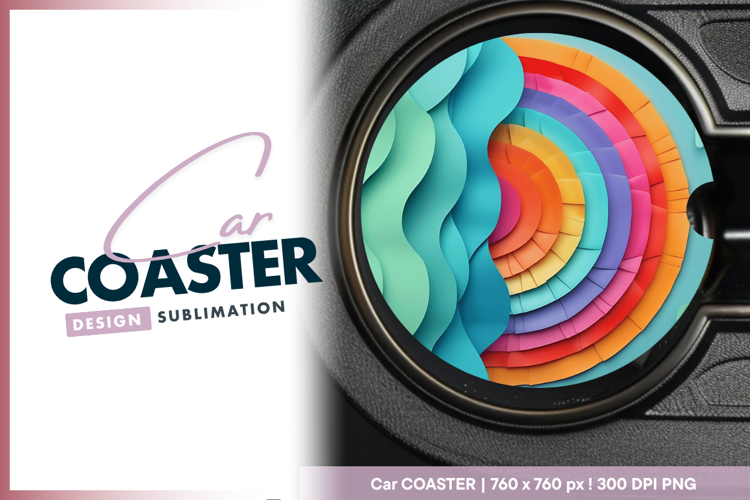 Colorful paper rainbow over ocean waves Car Coaster