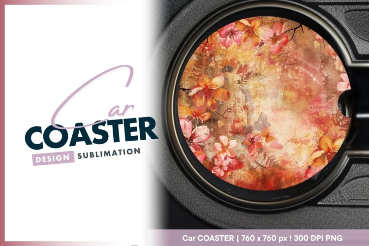 Floral circle watercolor background round car coaster png