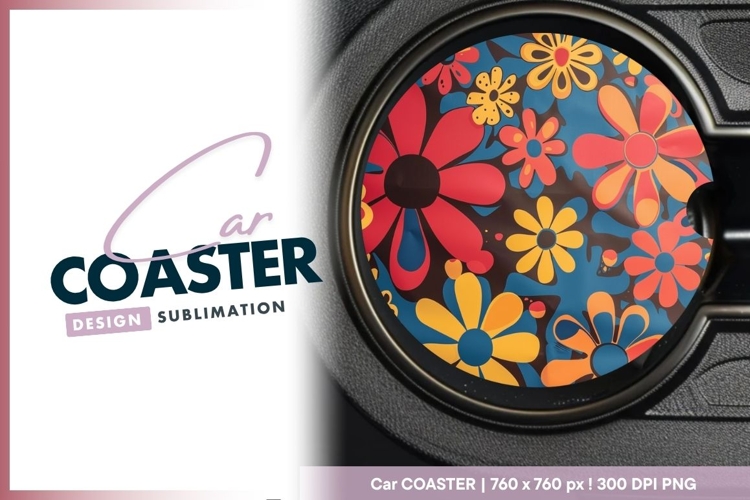 Retro floral design round car coaster png