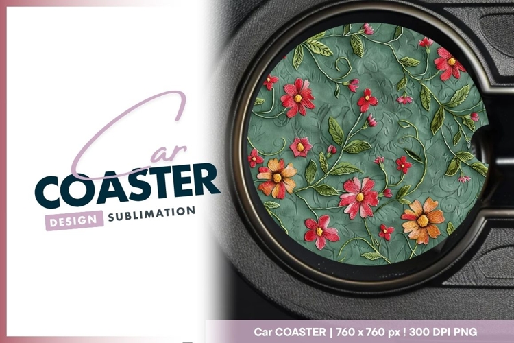 Floral embossed round design car coaster png