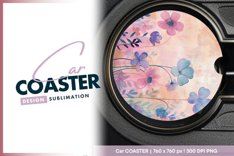 Floral round car coaster png graphic design
