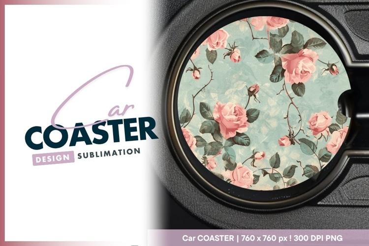 Pink roses patterned round car coaster png