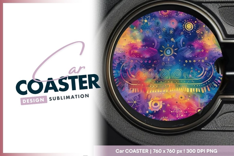 Abstract celestial round car coaster png art