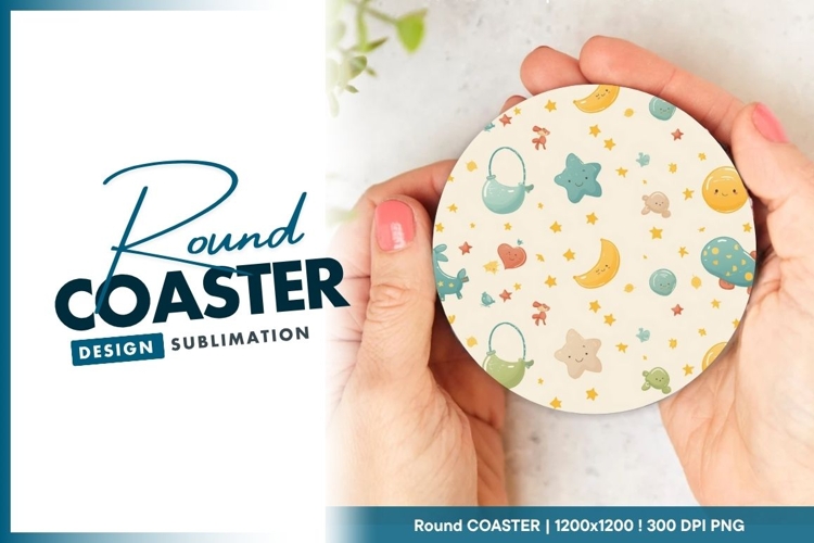 Cute Cartoon Stars Moons and Round Coaster Png